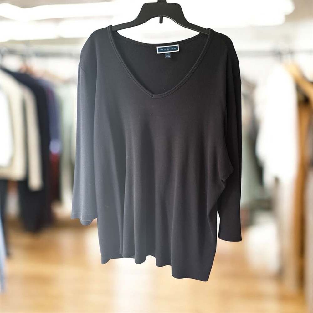 Karen Scott Black V-Neck Blouse